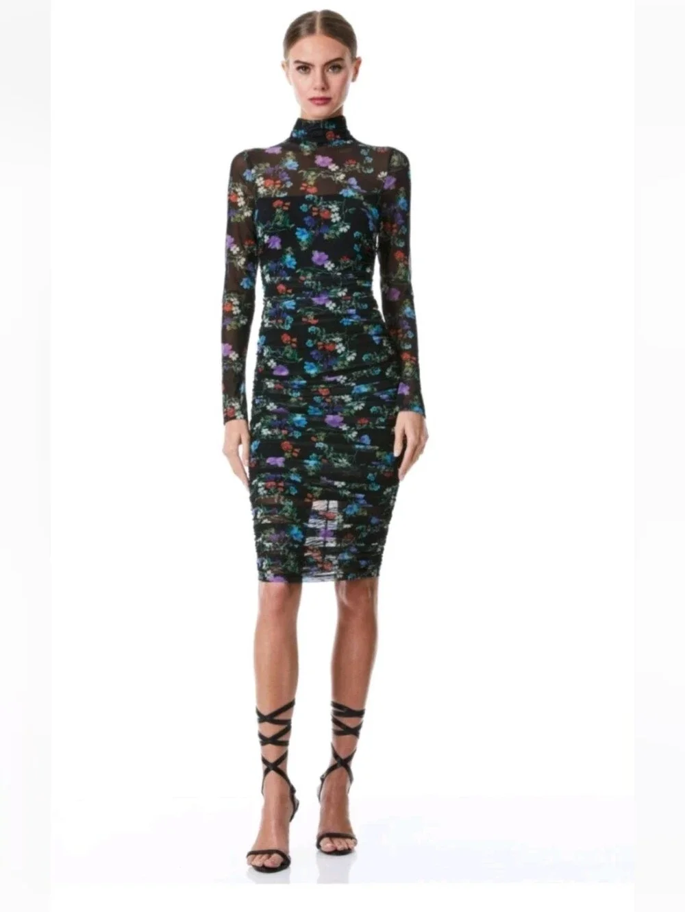 ALICE + OLIVIA DELORA TURTLENECK LONG SLEEVE MIDI DRESS. Size 0 NWT $495